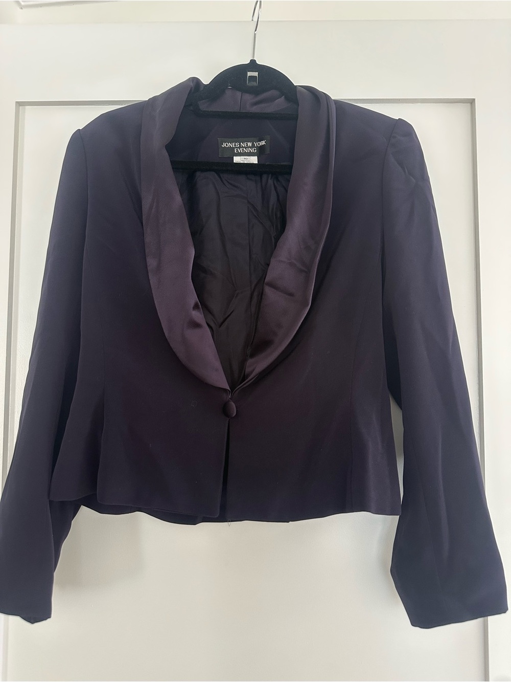 Vintage Jones New York Women's Purple Satin-Trim Cropped Blazer